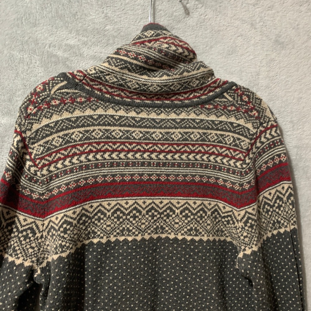Eddie Bauer Women's Fair Isle Cowl Neck Sweater Petite Large Gray Red Cozy Boho - Picture 7 of 12